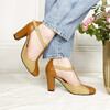 Salomé en cuir lisse marron et velours camel