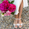 Sandale Charlotte à plateforme en velours blanc cassé et fines paillettes or blond