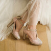 Sandal in pink leather and gold paillette 