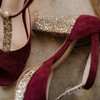 Salomé plateforme ouvertes en velours bordeaux et glitter champagne