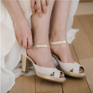 Salomé plateforme en velours blanc cassé et irisé champagne