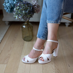 Salomé plateforme en cuir lisse blanc