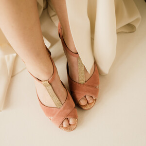 Sandale Salomé en rose thé et paillettes champagne
