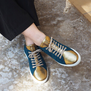 Baskets bleu canard et bronze