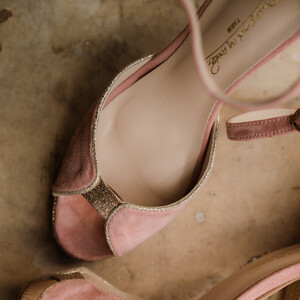 Charlotte plateforme en velours rose thé et champagne