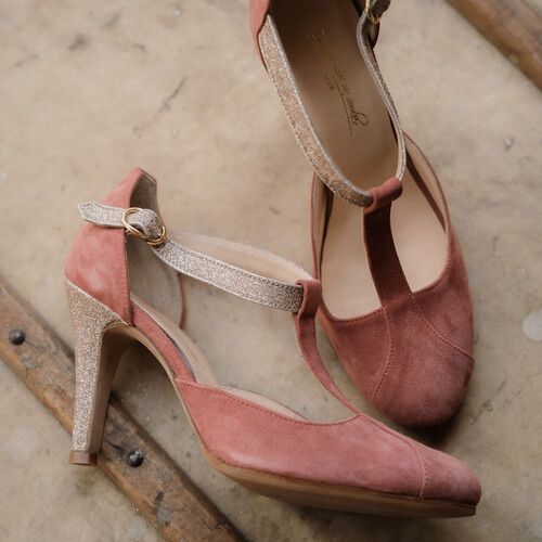 Salomé en velours rose thé et fine paillette or blond salomé rose thé et paillette dorée